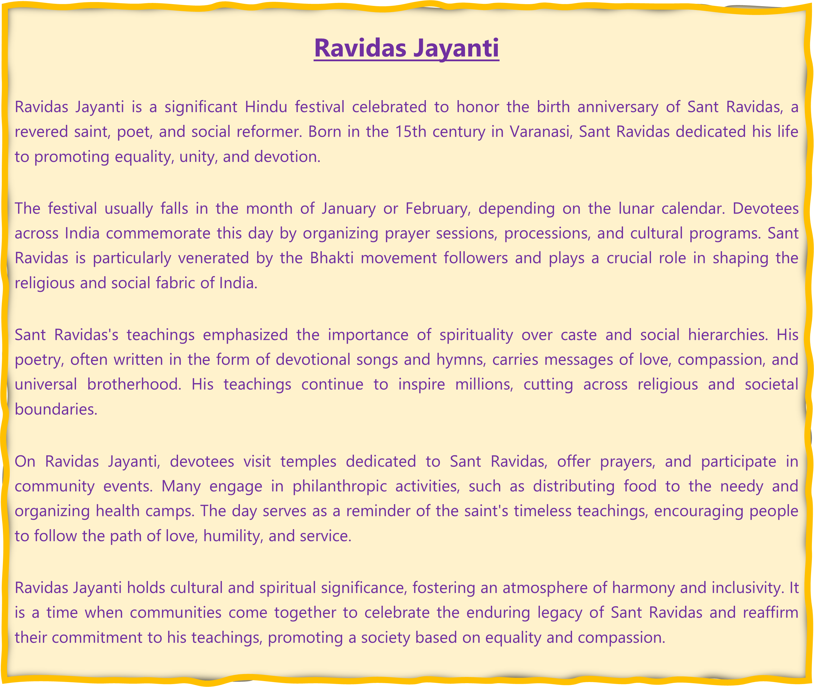 Ravidas ji Jayanti | Biography, Details and Short essay Ravidas Jayanti Short Essay in English