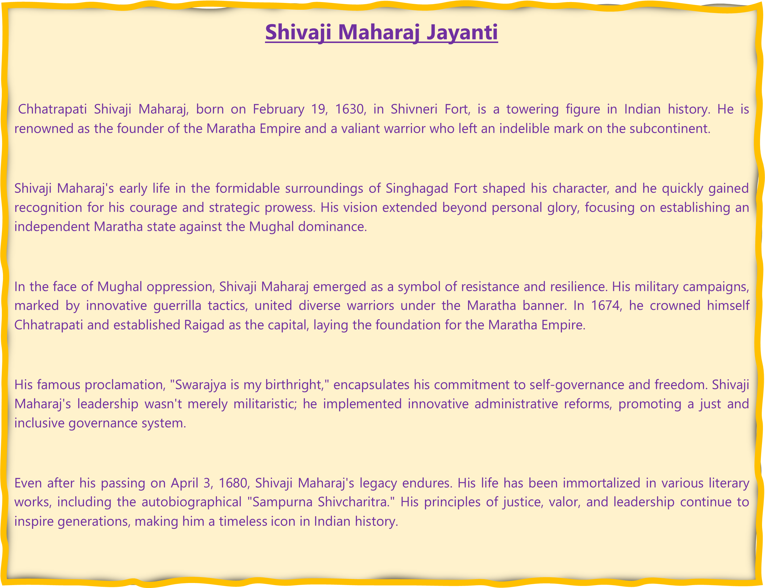 Shivaji Maharaj Jayanti | Facts & Short Essay Shivaji Jayanti Short Essay in English
