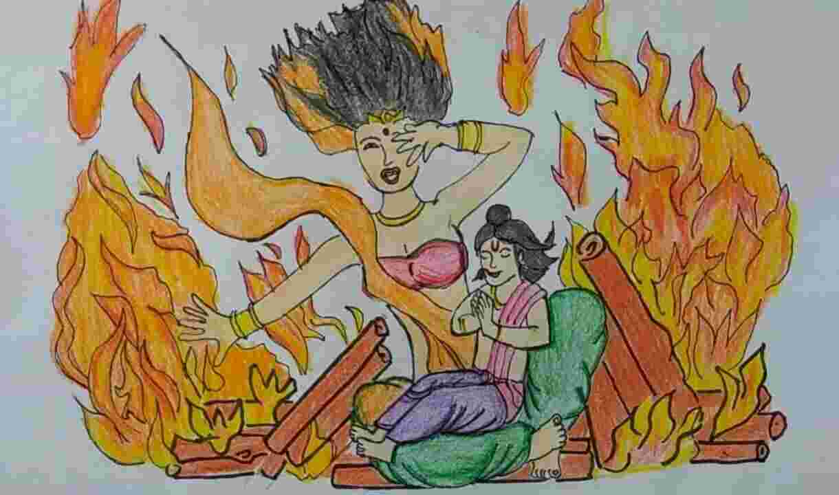 Choti Holi | Holika Dahan Short Essay & Facts Holika Dahan Drawing / Painting