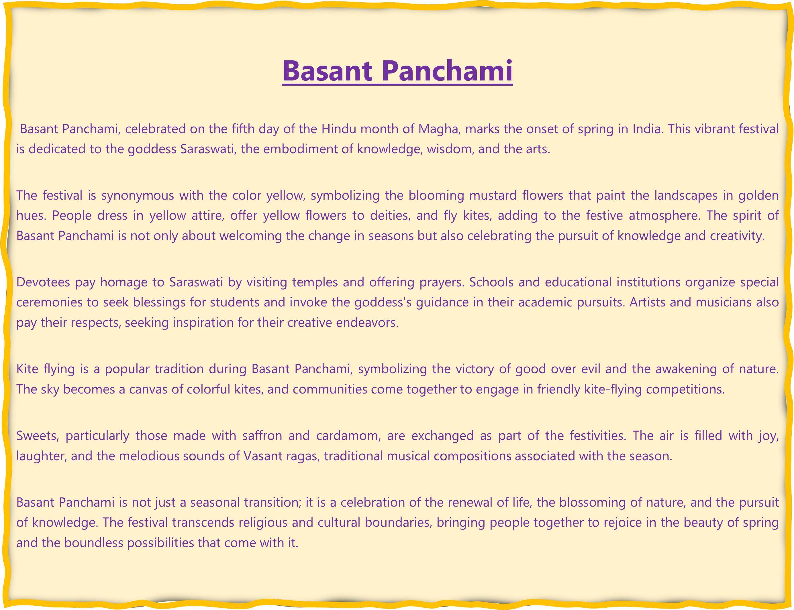 Basant Panchami Short Essay in English Basant Panchami Short Essay in English