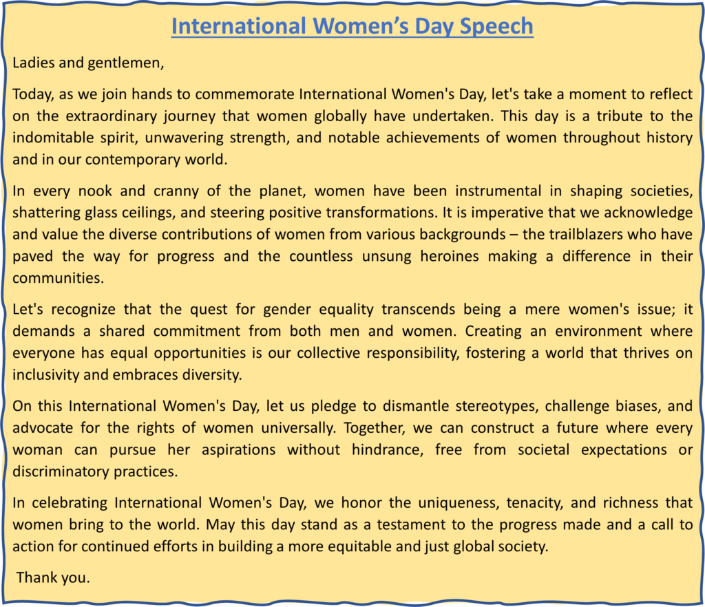 Best Short Motivational Speech on International Women's Day in Hindi and English International Women’s Day Speech