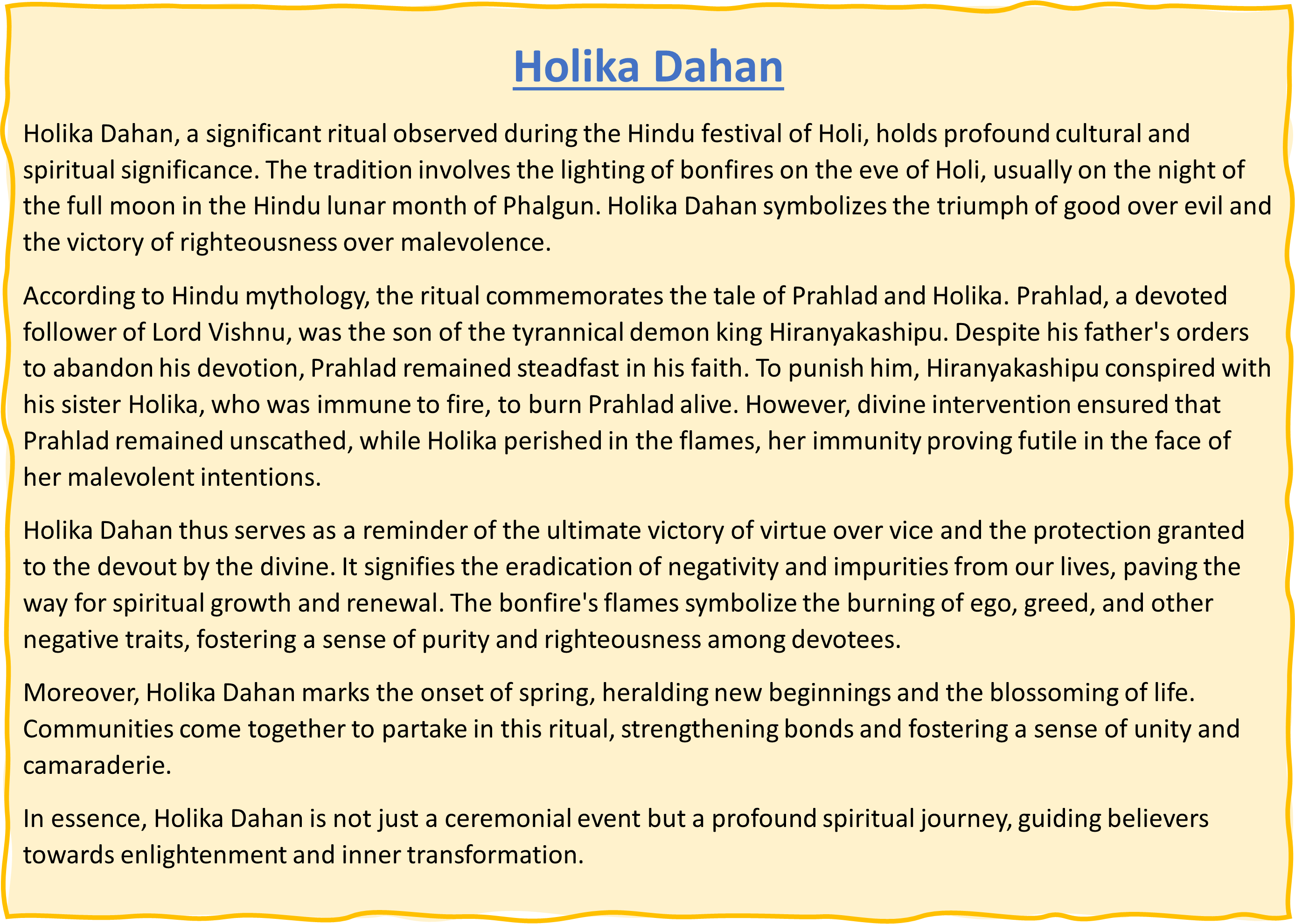 Choti Holi | Holika Dahan Short Essay & Facts Holika Dahan Essay in English