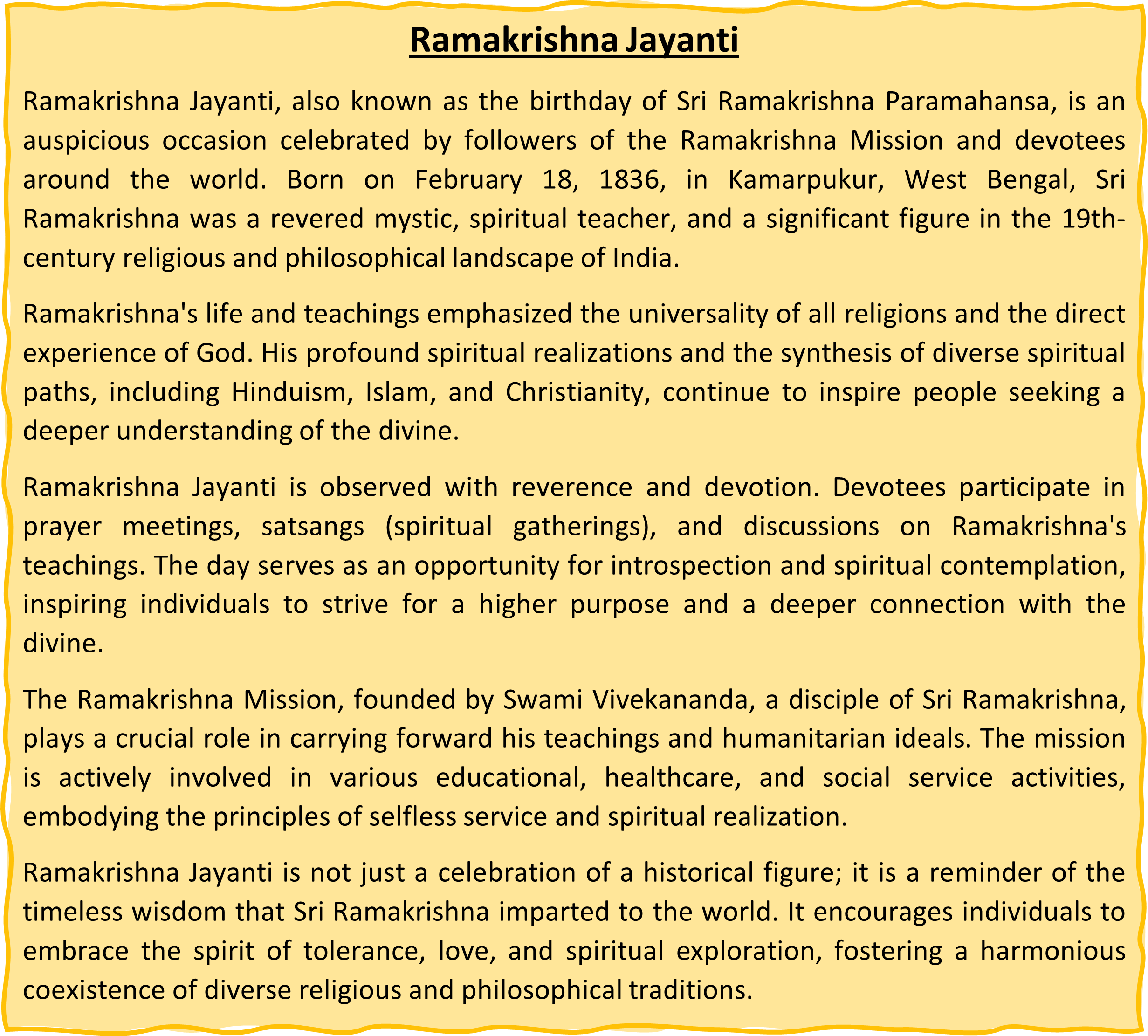 Ramakrishna Jayanti Short Essay and Facts Ramakrishna Jayanti Short Essay in English