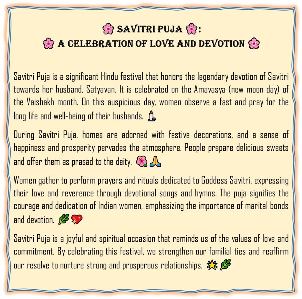 Vat Savitri Varat | Puja Short Essay & Ritual details in English & Hindi Savitri Puja short essay in English