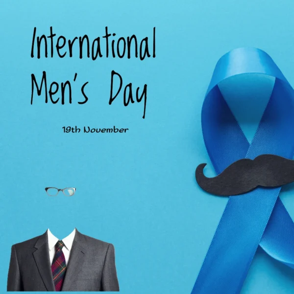International Men's Day themes, Wishes Quotes & Messages and its significance Happy International Men's Day with a blue ribbon with a mustache and glasses